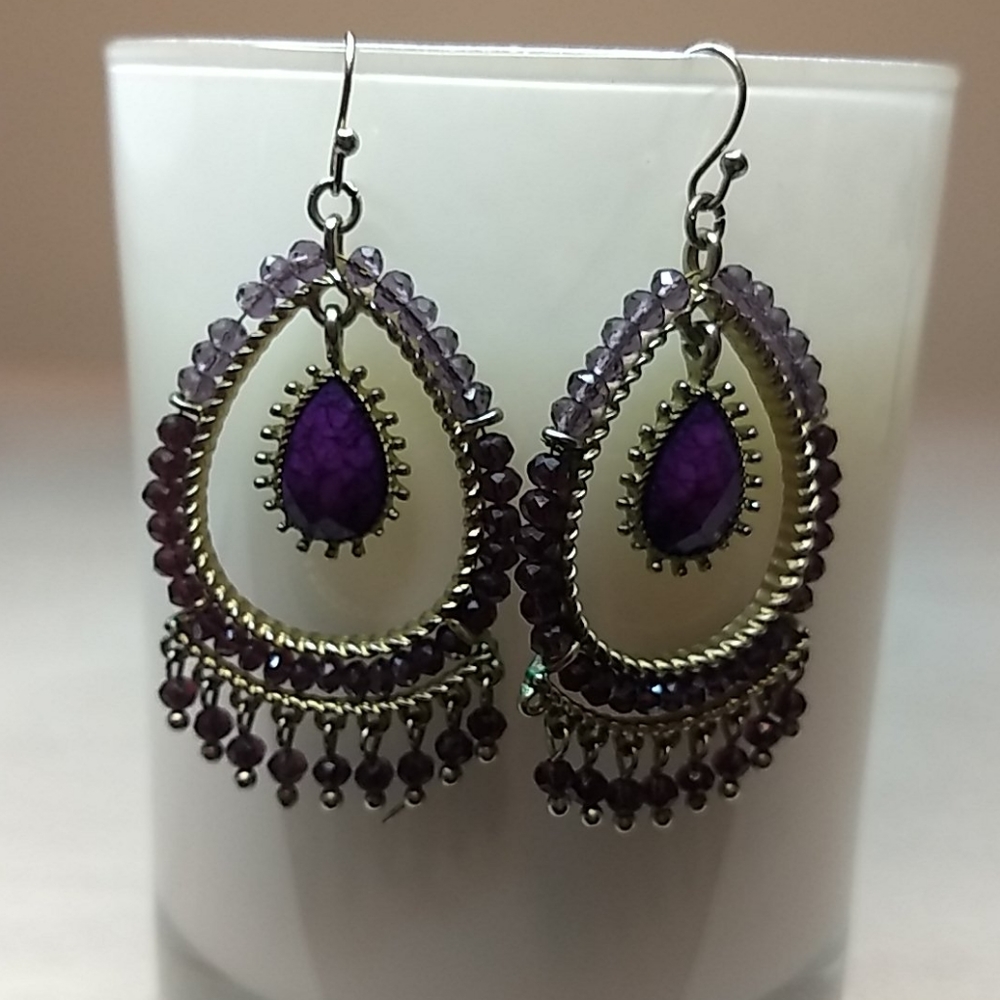 Bohemian Purple Chandelier Earrings